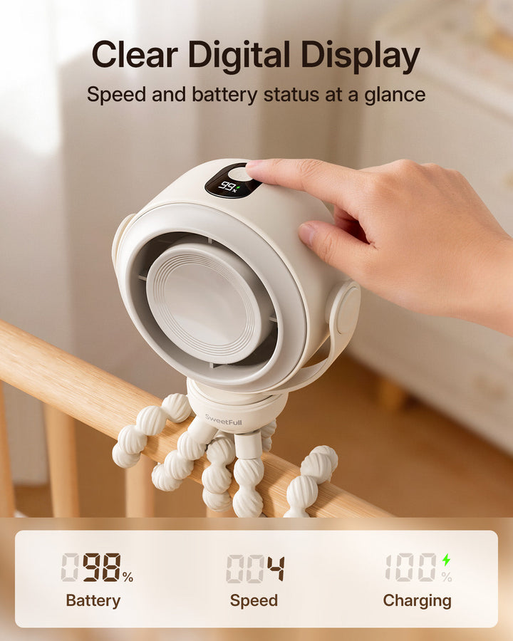 Portable Stroller Fan, Pinch-Proof Baby Fan, 10H Battery, 5-Speed | Kalsten