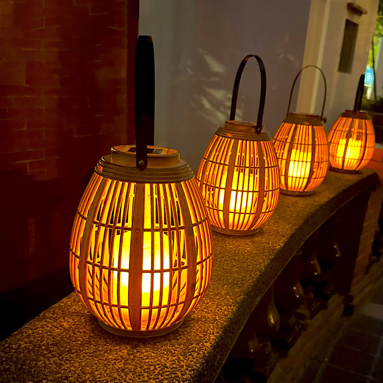 Modern Art Deco Solar Round Lantern Rattan LED Outdoor Landscape Light For Garden | Kalsten