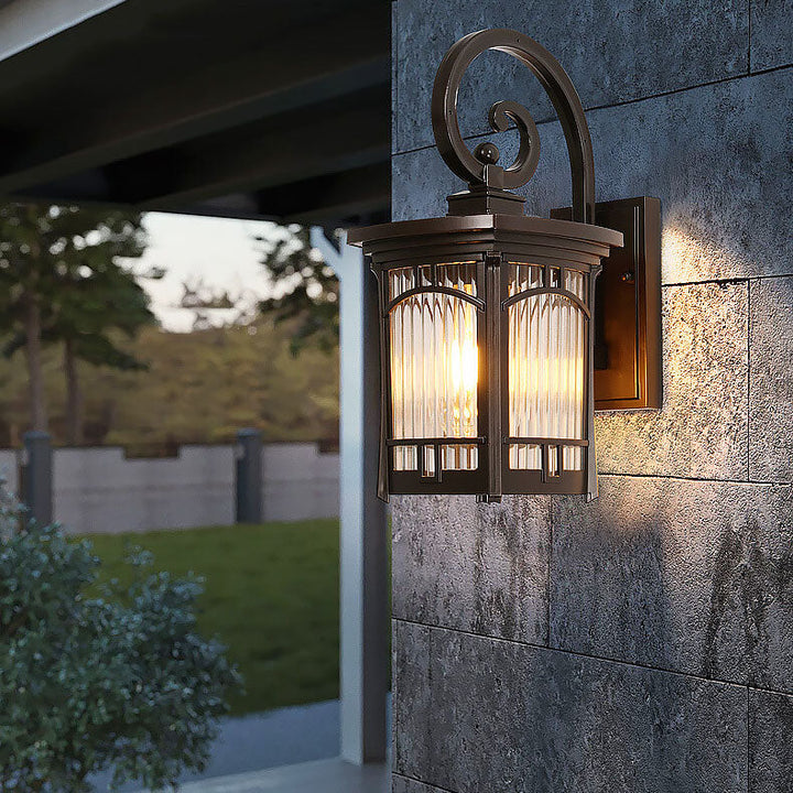 Modern Square Aluminum Glass Carved 1-Light Outdoor Waterproof Wall Sconce Lamp | Kalsten