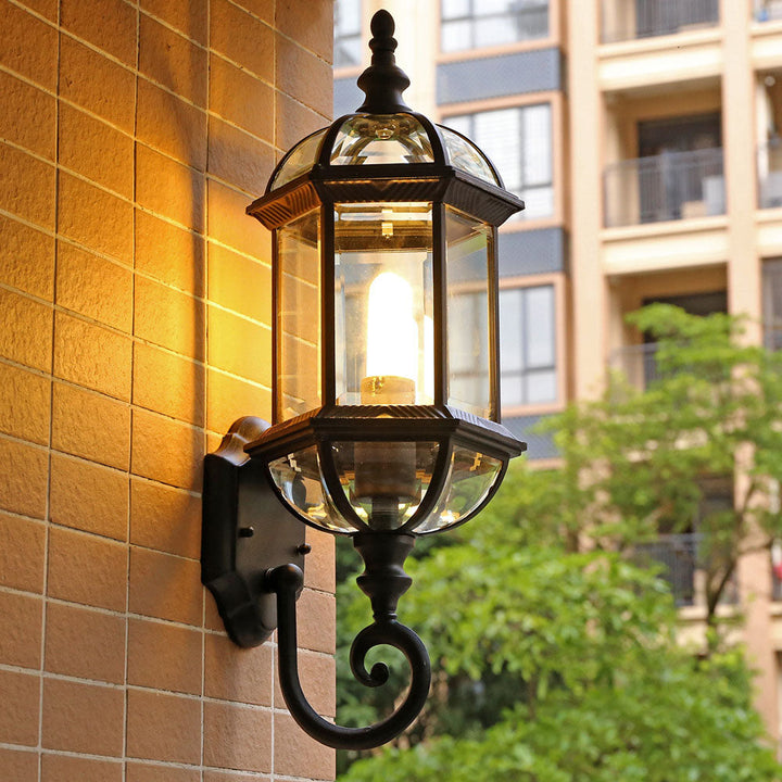 Traditional Vintage Waterproof Hexagonal Aluminum Glass 1-Light Outdoor Wall Sconce Lamp For Garden | Kalsten