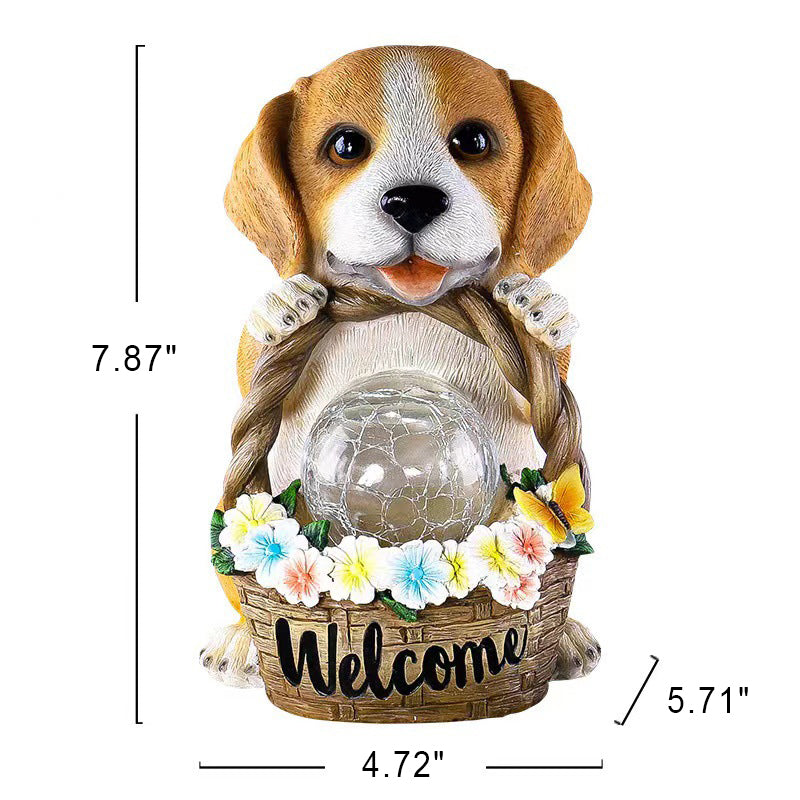 Solar Outdoor Puppy Welcome LED Garden Resin Landscape Light | Kalsten