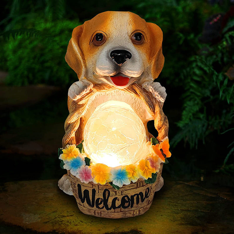 Solar Outdoor Puppy Welcome LED Garden Resin Landscape Light | Kalsten