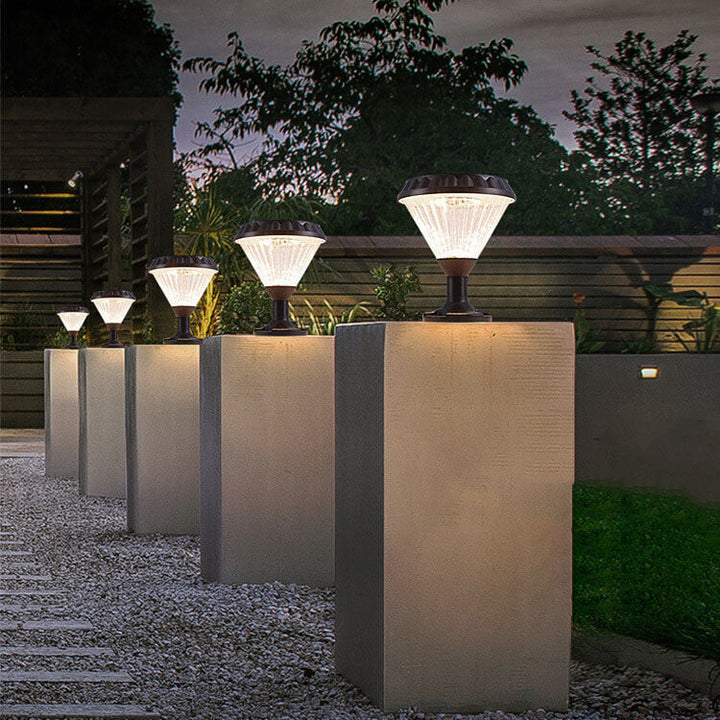 Modern Black Solar Die-Cast Aluminum Glass Outdoor Patio Waterproof Column Head Light | Kalsten