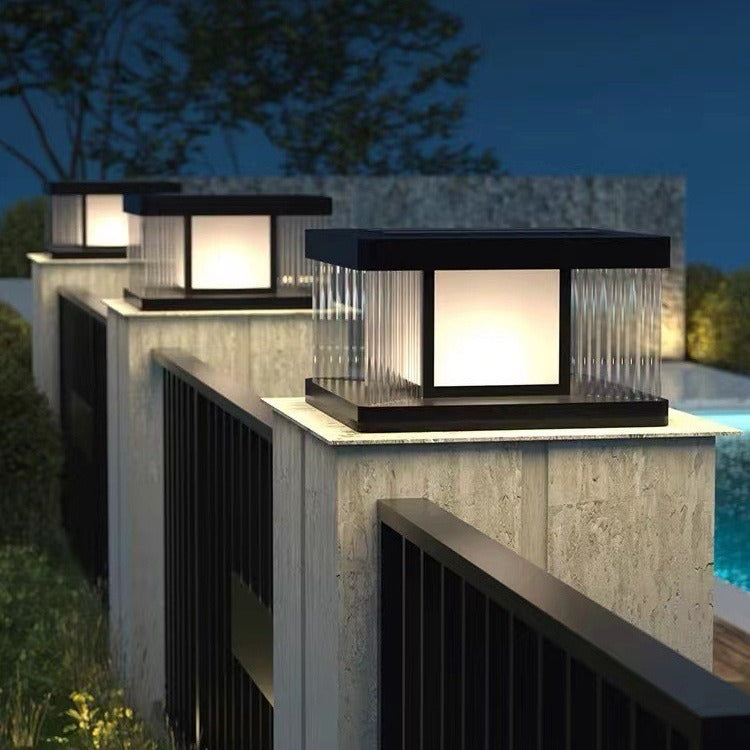Modern Simplicity Aluminum Square Water-Rippled Glass LED Waterproof Solar Post Lamp Lawn Light For Garden | Kalsten