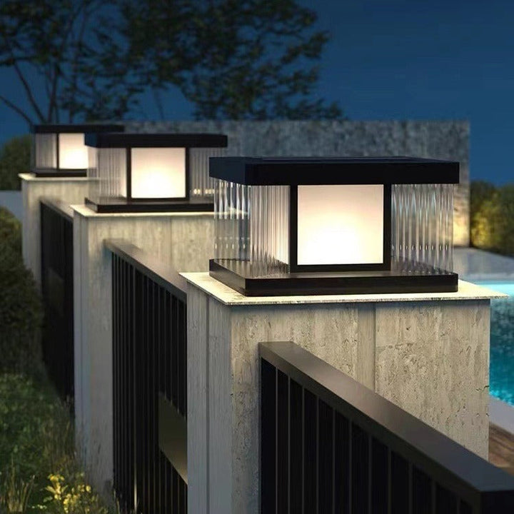 Modern Simplicity Aluminum Square Water-Rippled Glass LED Waterproof Solar Post Lamp Lawn Light For Garden | Kalsten