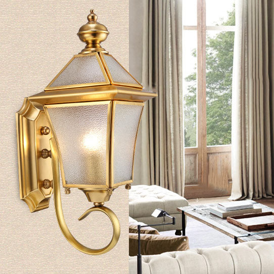 European Modern Luxury Quadrilateral Brass Glass Waterproof 1-Light Outdoor Wall Sconce Lamp | Kalsten