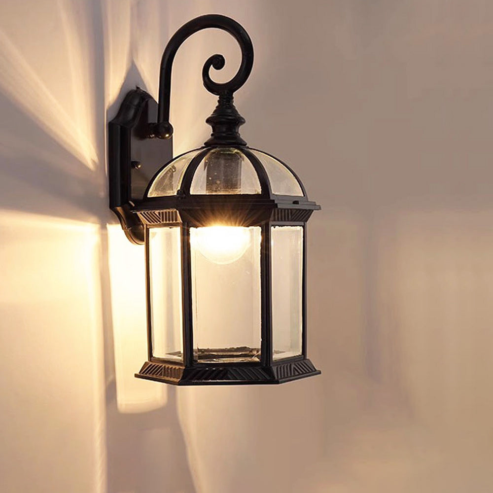 Traditional Vintage Hexagonal Castle Aluminum Glass 1-Light Outdoor Wall Sconce Lamp For Garden | Kalsten