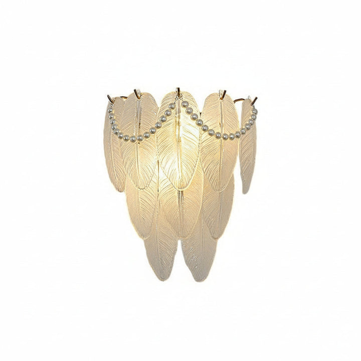 Glass Wall Sconce – French Leaf Feather Pearl Gold (E14 Dimming & 31x34cm) | Kalsten