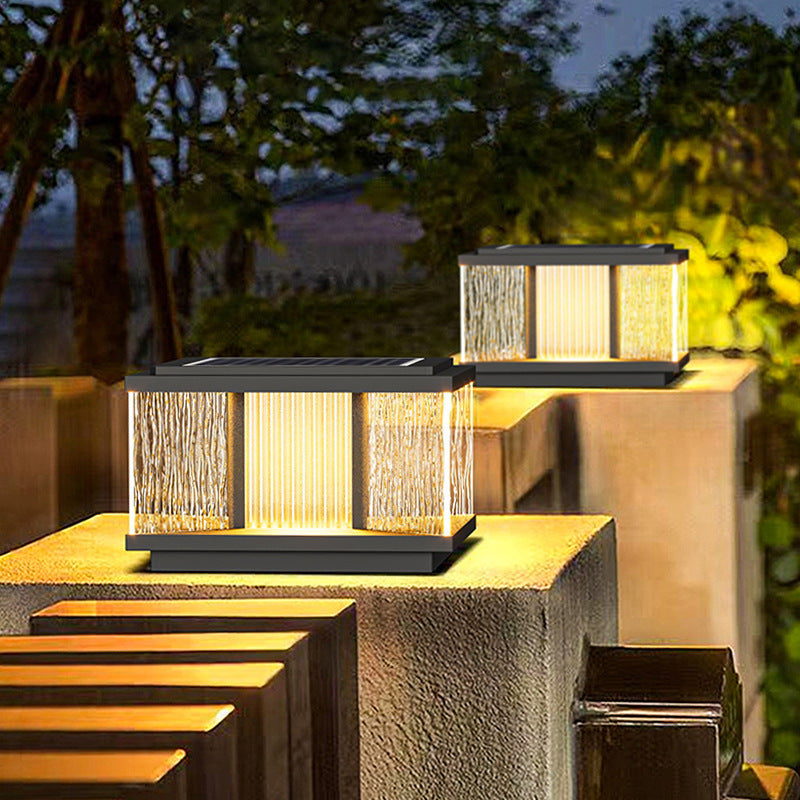 Modern Simplicity Aluminum Square Water-Rippled Glass LED Waterproof Solar Post Lamp Lawn Light For Garden | Kalsten