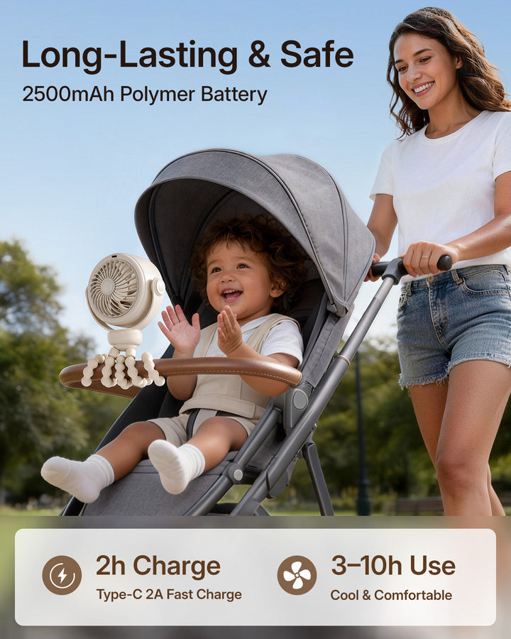 Portable Stroller Fan, Pinch-Proof Baby Fan, 10H Battery, 5-Speed | Kalsten