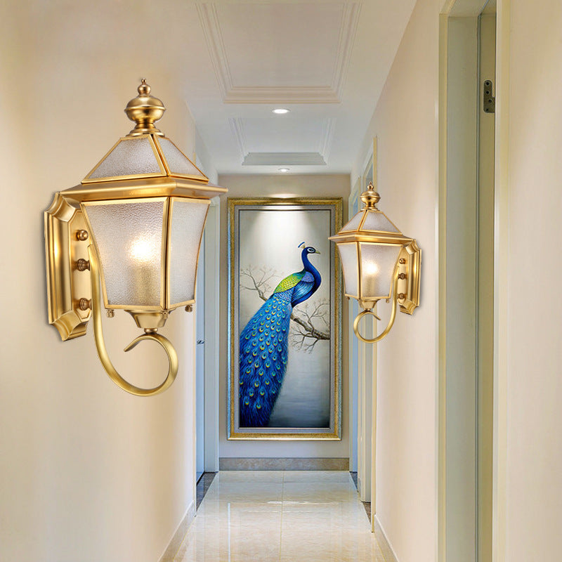 European Modern Luxury Quadrilateral Brass Glass Waterproof 1-Light Outdoor Wall Sconce Lamp | Kalsten