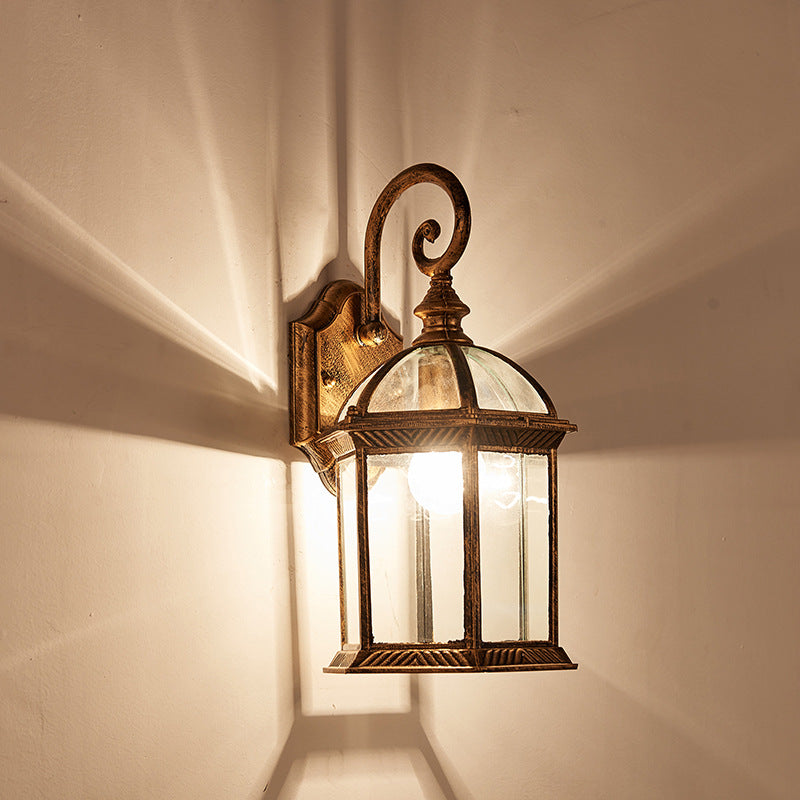 Traditional Vintage Hexagonal Castle Aluminum Glass 1-Light Outdoor Wall Sconce Lamp For Garden | Kalsten