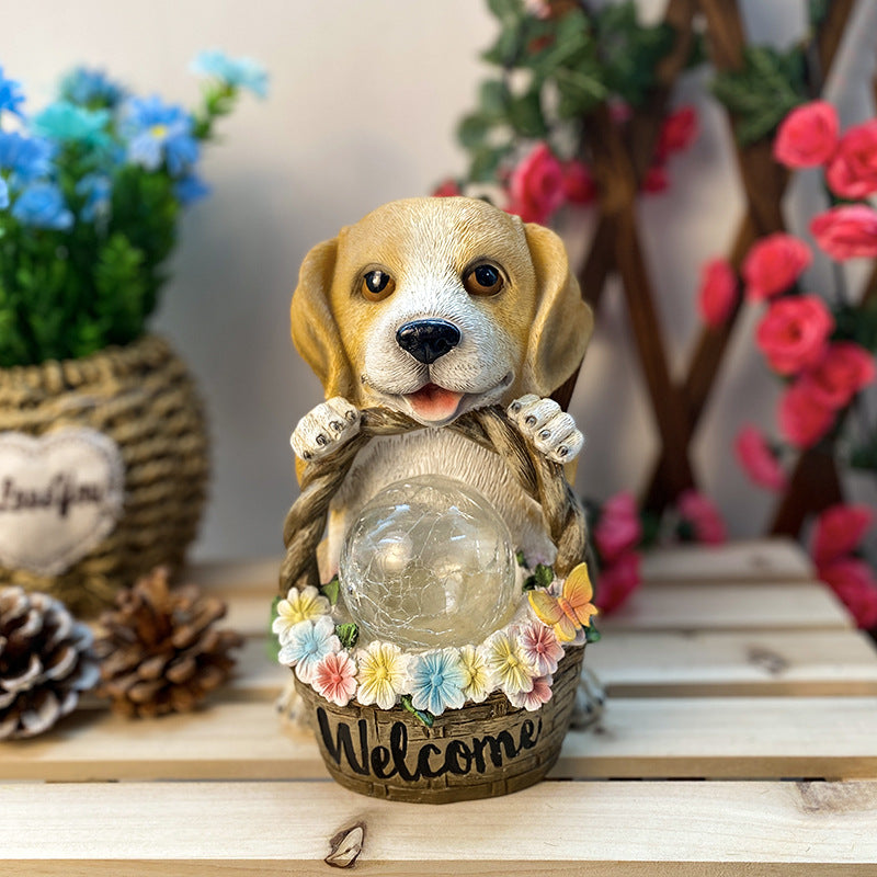 Solar Outdoor Puppy Welcome LED Garden Resin Landscape Light | Kalsten