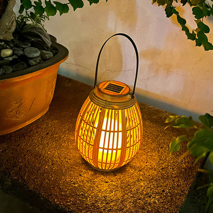 Modern Art Deco Solar Round Lantern Rattan LED Outdoor Landscape Light For Garden | Kalsten