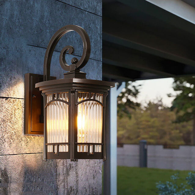 Modern Square Aluminum Glass Carved 1-Light Outdoor Waterproof Wall Sconce Lamp | Kalsten
