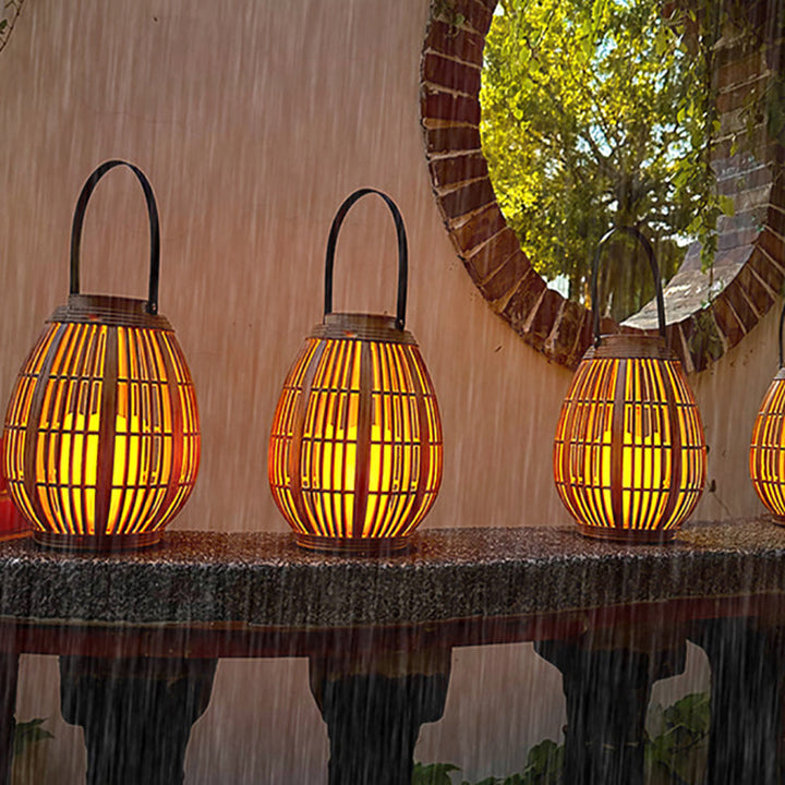 Modern Art Deco Solar Round Lantern Rattan LED Outdoor Landscape Light For Garden | Kalsten