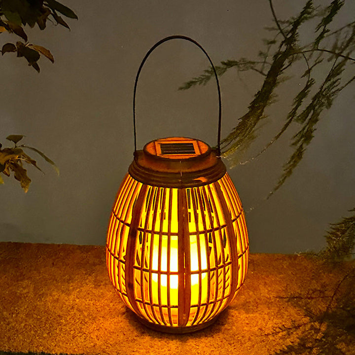 Modern Art Deco Solar Round Lantern Rattan LED Outdoor Landscape Light For Garden | Kalsten