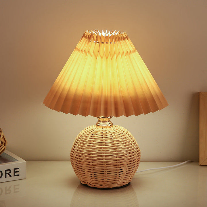 RattaLume Nordic LED Table Lamp | Woven Rattan & Foldable Fabric Shade | Mood Light | Decor for the Bedroom | Kalsten