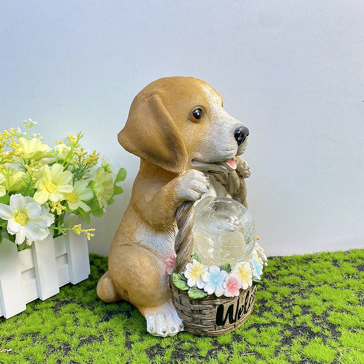 Solar Outdoor Puppy Welcome LED Garden Resin Landscape Light | Kalsten