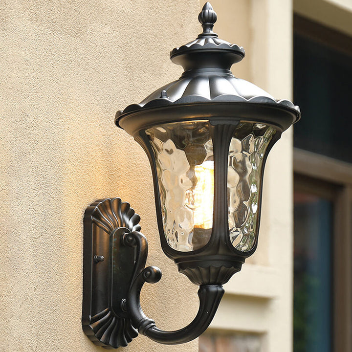 European Retro Waterproof Stone Pattern Glass Lampshade 1-Light Outdoor Wall Sconce Lamp | Kalsten