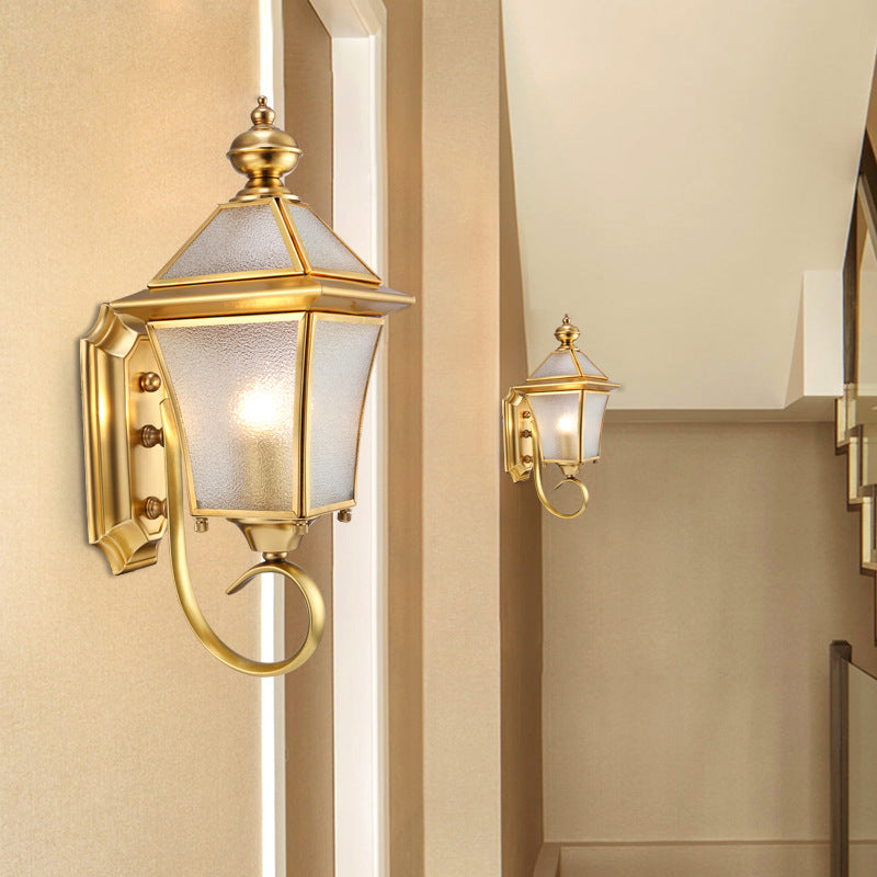 European Modern Luxury Quadrilateral Brass Glass Waterproof 1-Light Outdoor Wall Sconce Lamp | Kalsten