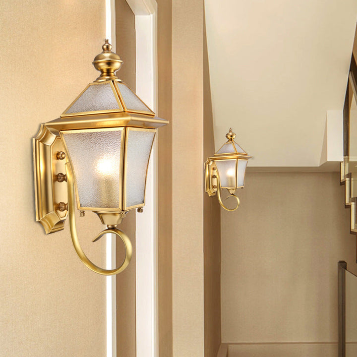 European Modern Luxury Quadrilateral Brass Glass Waterproof 1-Light Outdoor Wall Sconce Lamp | Kalsten