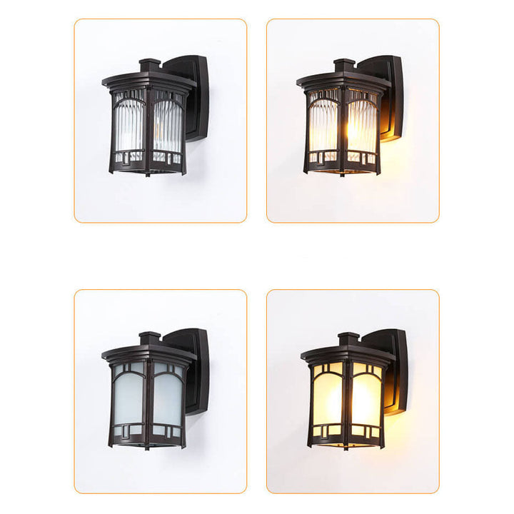 Modern Square Aluminum Glass Carved 1-Light Outdoor Waterproof Wall Sconce Lamp | Kalsten