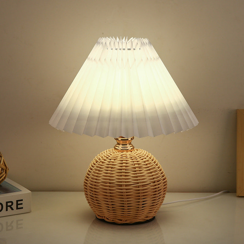 Kalsten | RattaLume Nordic LED Table Lamp | Woven Rattan & Foldable Fabric Shade | Mood Light | Decor for the Bedroom