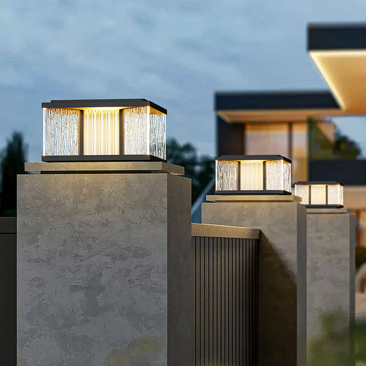 Modern Simplicity Aluminum Square Water-Rippled Glass LED Waterproof Solar Post Lamp Lawn Light For Garden | Kalsten