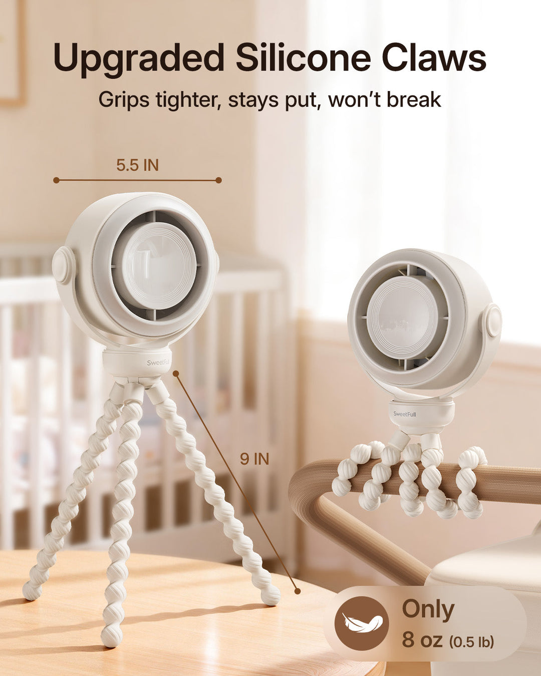 Portable Stroller Fan, Pinch-Proof Baby Fan, 10H Battery, 5-Speed | Kalsten