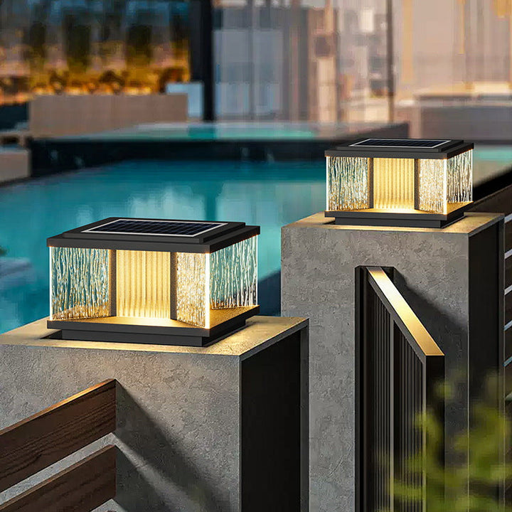 Modern Simplicity Aluminum Square Water-Rippled Glass LED Waterproof Solar Post Lamp Lawn Light For Garden | Kalsten