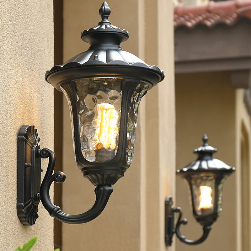 European Retro Waterproof Stone Pattern Glass Lampshade 1-Light Outdoor Wall Sconce Lamp | Kalsten