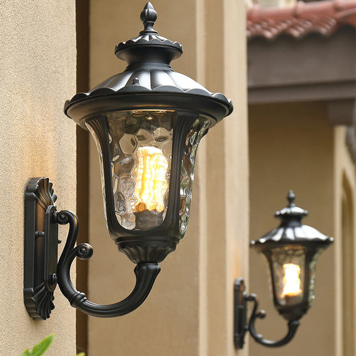 European Retro Waterproof Stone Pattern Glass Lampshade 1-Light Outdoor Wall Sconce Lamp | Kalsten