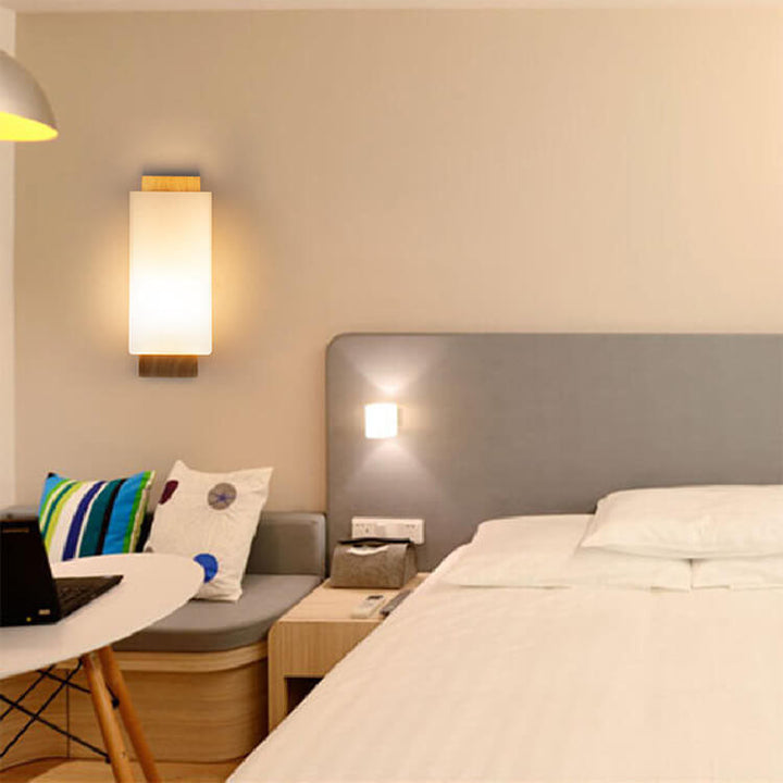 Kalsten | Modern minimalist solid wood square glass column 1-light wall sconces lamp