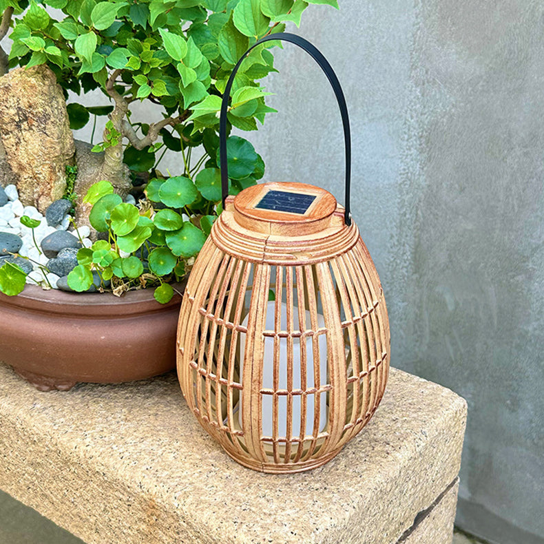 Modern Art Deco Solar Round Lantern Rattan LED Outdoor Landscape Light For Garden | Kalsten