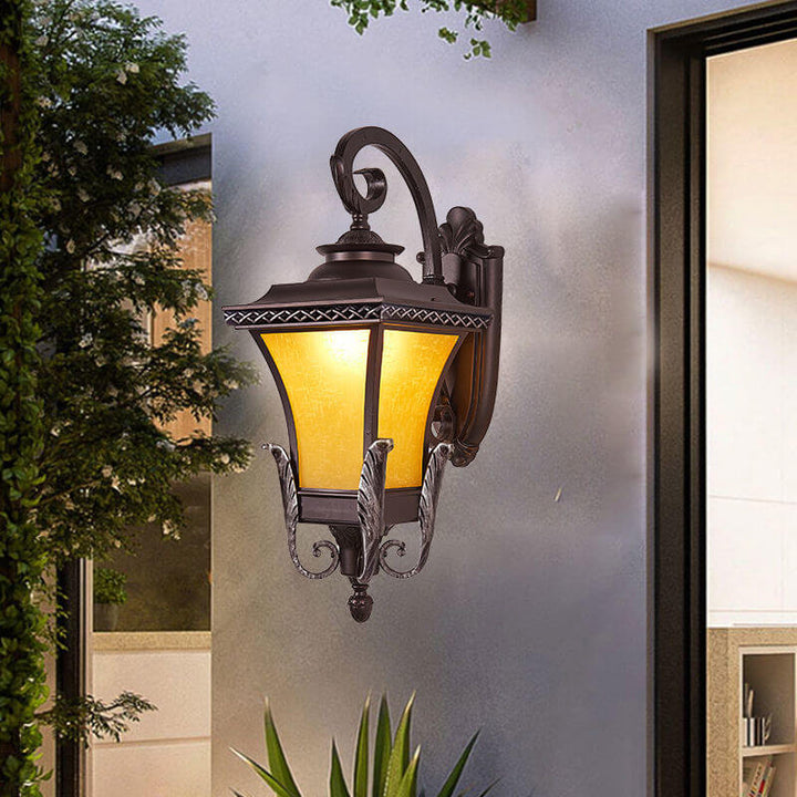 European Vintage Outdoor Square Cage Aluminum Glass 1-Light Wall Sconce Lamp | Kalsten
