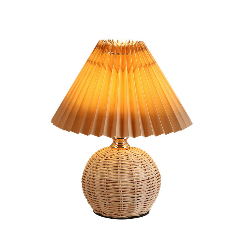 Kalsten | RattaLume Nordic LED Table Lamp | Woven Rattan & Foldable Fabric Shade | Mood Light | Decor for the Bedroom