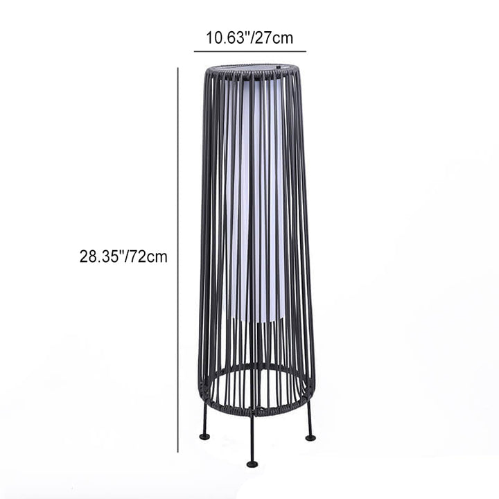 Modern Minimalist Solar Waterproof Round Vertical Pull Strip Iron Rattan LED Standing Floor Lamp For Outdoor Patio | Kalsten