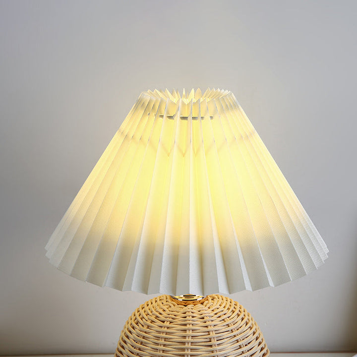 RattaLume Nordic LED Table Lamp | Woven Rattan & Foldable Fabric Shade | Mood Light | Decor for the Bedroom | Kalsten