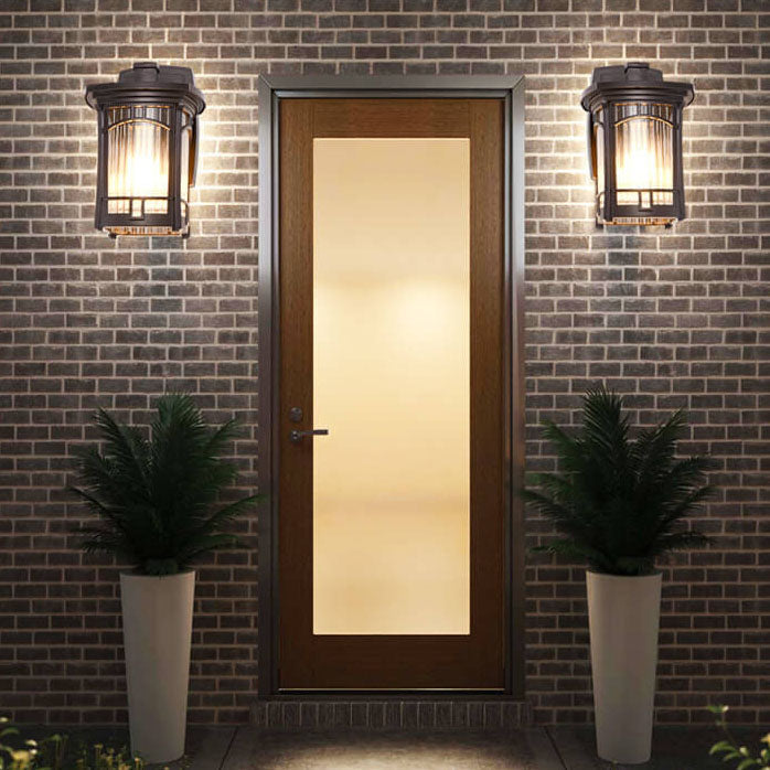 Modern Square Aluminum Glass Carved 1-Light Outdoor Waterproof Wall Sconce Lamp | Kalsten