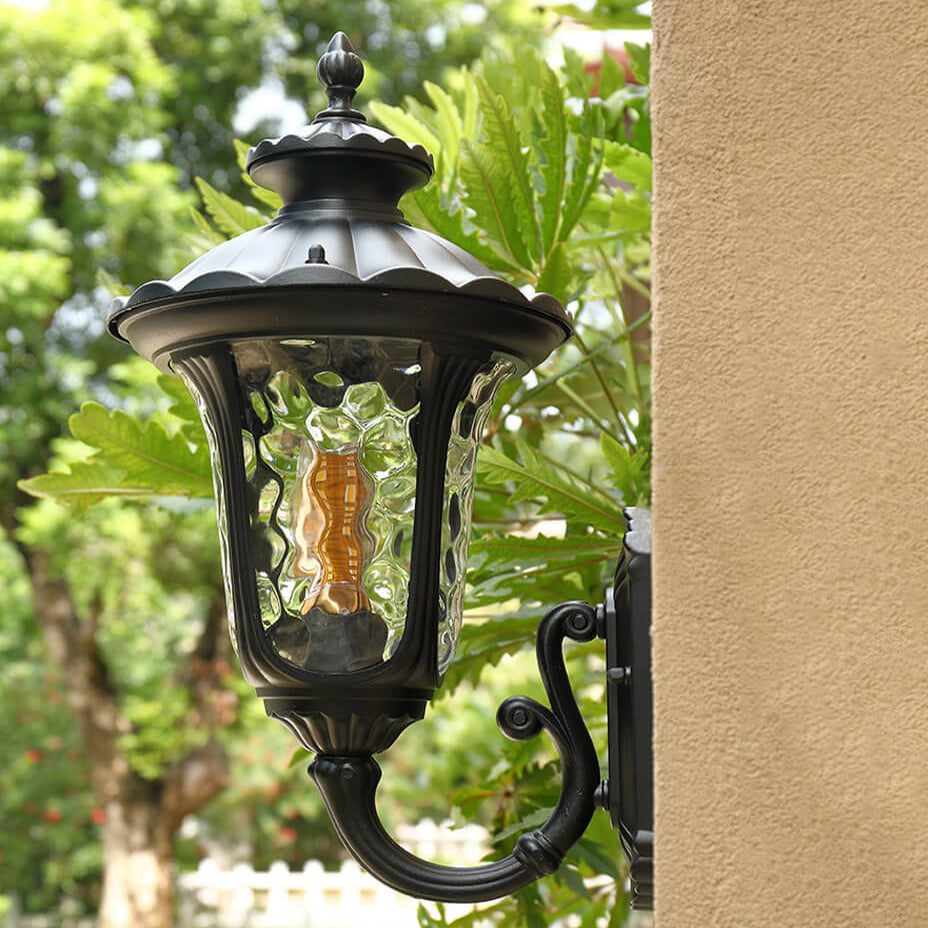 European Retro Waterproof Stone Pattern Glass Lampshade 1-Light Outdoor Wall Sconce Lamp | Kalsten