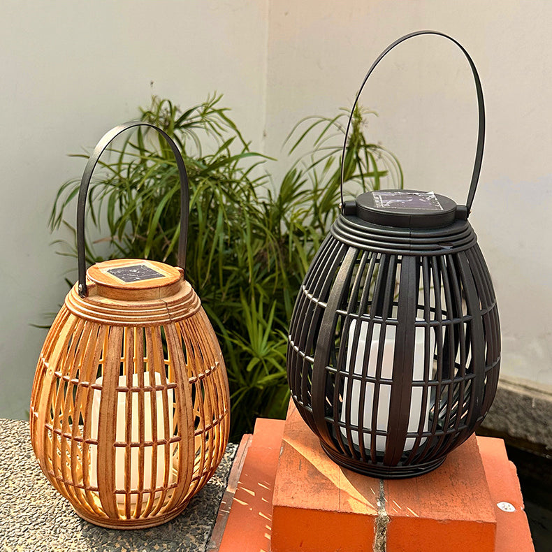 Modern Art Deco Solar Round Lantern Rattan LED Outdoor Landscape Light For Garden | Kalsten