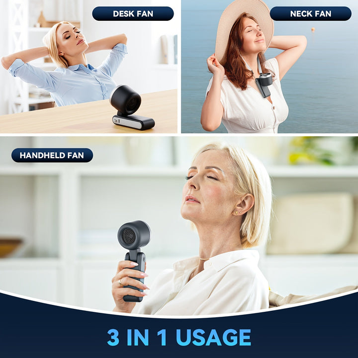 12 Hour Turbo Handheld Fan with LED Light - 5 Speed Battery Operated Cooling Fan, 3 in 1 Air Turbo Technology - Compact Design for Outdoor, Travel and Daily Use | Kalsten