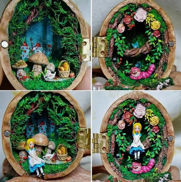 Kalsten | Miniature Walnut House Ornament | Handmade Gift | Clay & Wood Details with Light-Up Design
