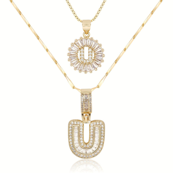 Kalsten | 2pc 14k Diamond Letter Initial Necklaces