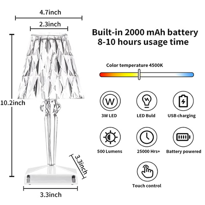 CrystalGlow Touch lamp – Elegant Table Lamp with Touch Sensor and USB | Kalsten