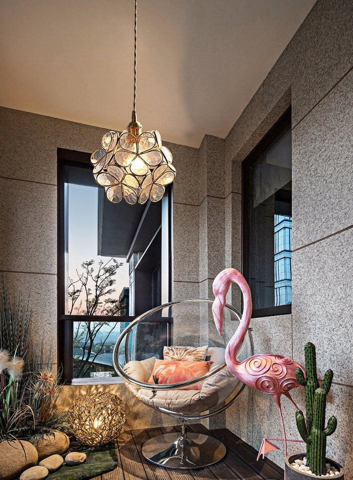 Pendant Light Brass Glass 7.9 in Petal Shape Indoor Ceiling Lamp Adjustable Hanging Height | Kalsten