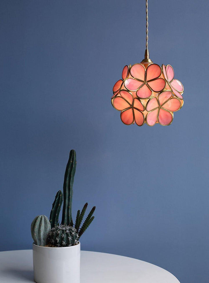 Pendant Light Brass Glass 7.9 in Petal Shape Indoor Ceiling Lamp Adjustable Hanging Height | Kalsten