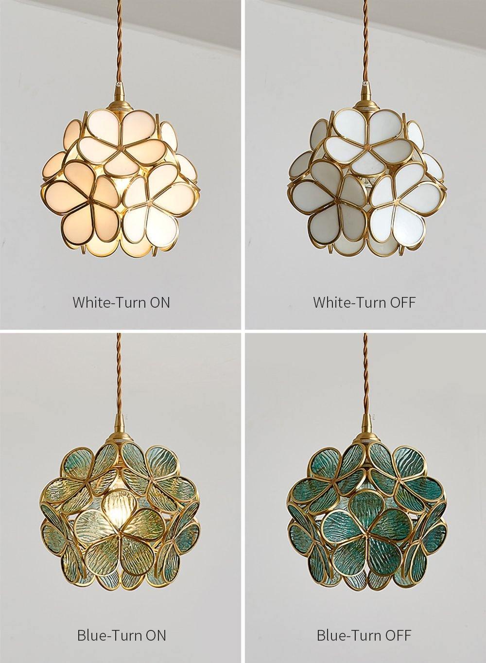 Pendant Light Brass Glass 7.9 in Petal Shape Indoor Ceiling Lamp Adjustable Hanging Height | Kalsten