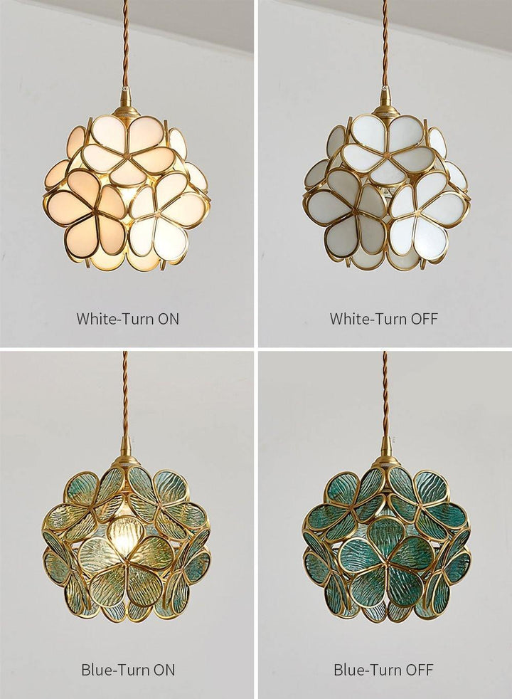 Pendant Light Brass Glass 7.9 in Petal Shape Indoor Ceiling Lamp Adjustable Hanging Height | Kalsten